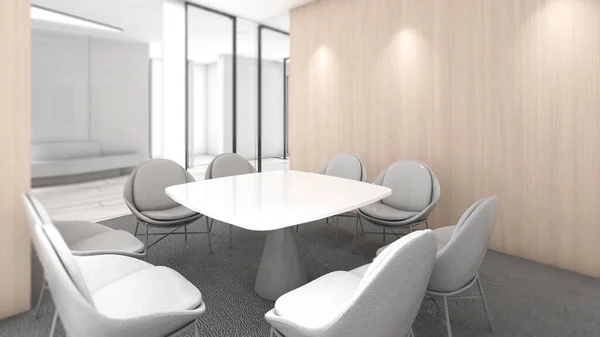 Bir ofis binasında 8 kişilik küçük bir toplantı odası.