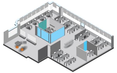 Ofis alanı, resepsiyon ve toplantı odası manzarası