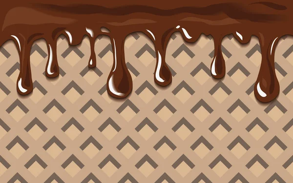 Fließende Schokoladeneis Auf Waffel Textur Hintergrund — Stockvektor