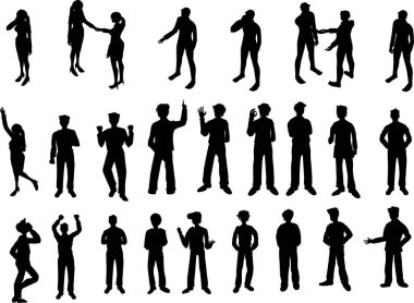 Shadow people in various gestures,vector silhouettes of men and a women