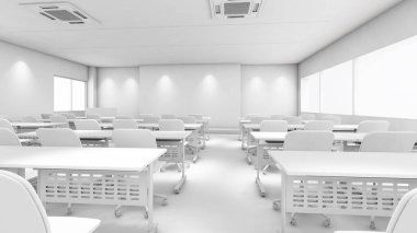 Akademik seminer odası, beyaz oda tonu, ofis alanı, 3D görüntüleme