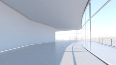 Büyük iç mimari aydınlatma ile büyük beyaz salon beyaz açık alan, 3D görüntüleme