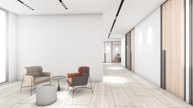 Ofis bekleme alanları ve koridorları bina, ofis alanı, 3D görüntüleme