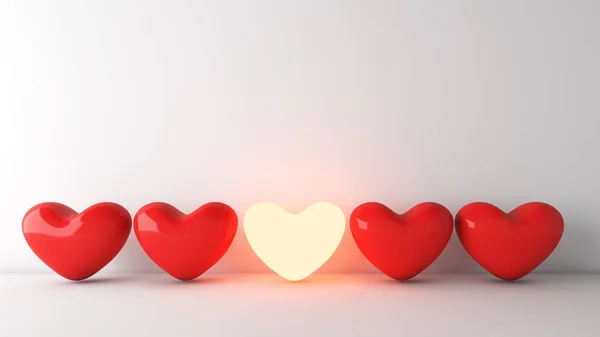 Red Hearts Glowing Hearts White Background Happiness Enjoyable Time Rendering — Stock Photo, Image