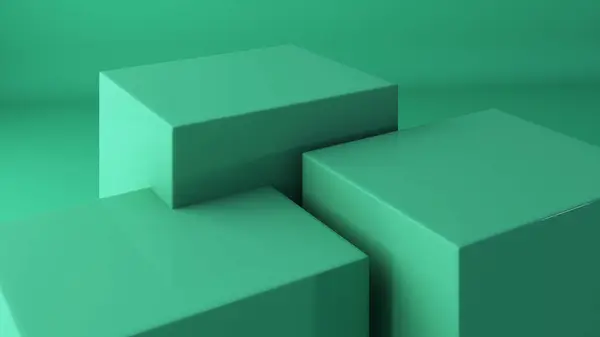 绿色背景上的绿色立柱 用于产品演示的模拟平台 3D渲染 — 图库照片
