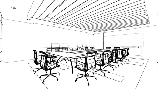 Escritório Sala Reuniões Linha Desenho Renderização — Vetor de Stock