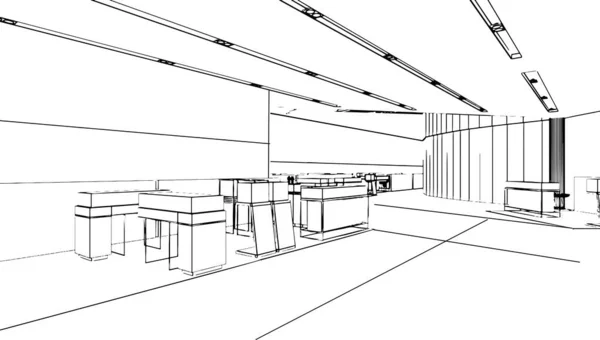 百货公司大堂范围的线路图 3D渲染 — 图库矢量图片