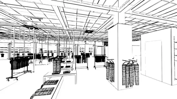 百貨店ホールの面積線図ファッション店部3Dレンダリング — ストックベクタ