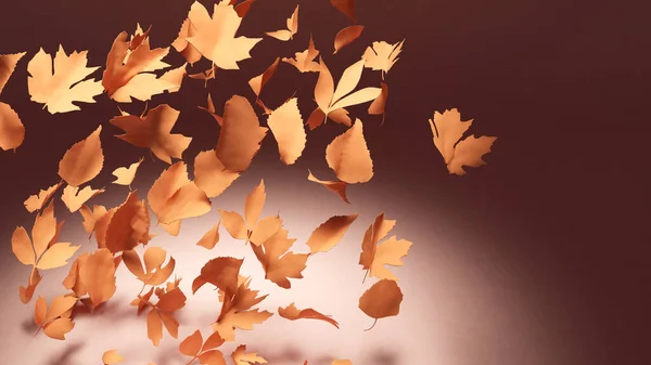 Red leaves falling from the sky in brown background,Autumn,isolated,the transition of the autumn season,3D rendering
