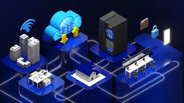 cloud computing Services from service providers include those for using processing power storage units, public network access to data, and a variety of online platforms.,3d rendering