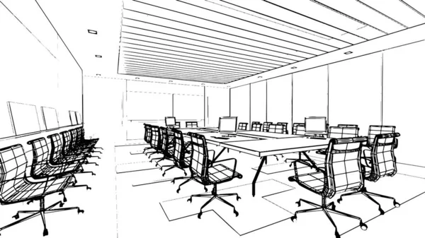 Office Meeting Room Line Drawing Rendering — 스톡 벡터