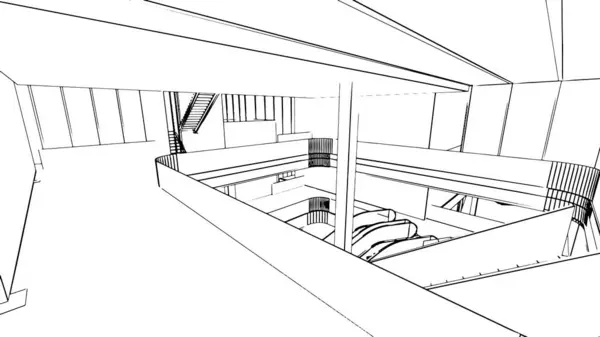 Zeichnung Des Bereichs Der Kaufhaushalle Darstellung — Stockvektor
