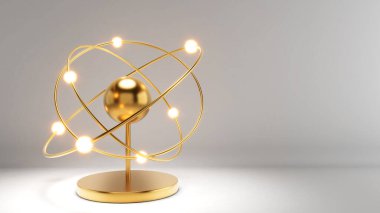 Protonlar, nötronlar ve elektroniklerden oluşan atomik yapı. Atomun bilimi, 3D görüntüleme