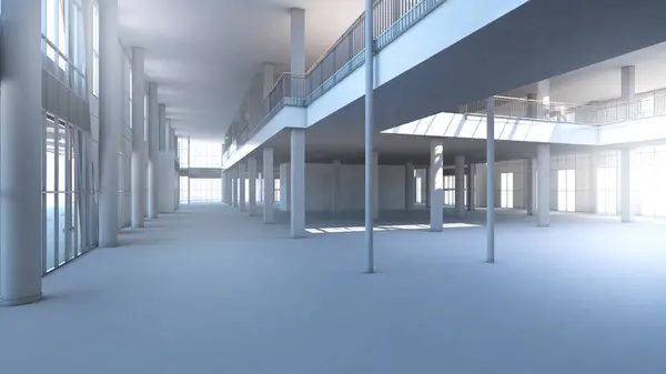 The blue interior structure shows the structure and the corridor area.,3d rendering