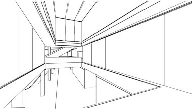 Alışveriş merkezi binalarının soyut çizimleri, 3 boyutlu çizimler.