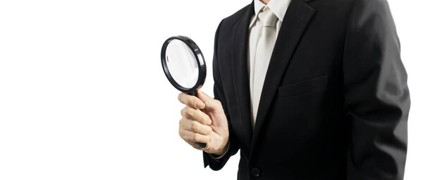 Business people search for information and business news. Document review and search