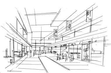 Dış ve iç mimari çizgiler çiziyor. , mimari ve iç tasarım çalışmalarında grafiksel montaj. İç veya dış tasarımlar için eskiz fikirleri.