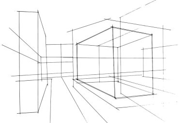 Dış ve iç mimari çizgiler çiziyor. , mimari ve iç tasarım çalışmalarında grafiksel montaj. İç veya dış tasarımlar için eskiz fikirleri.