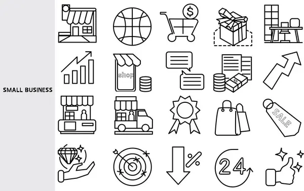 Small business, Starting a business requires only a small and people to start business concepts. ,Set of line icons for business ,Outline symbol collection.,Vector illustration. Editable stroke