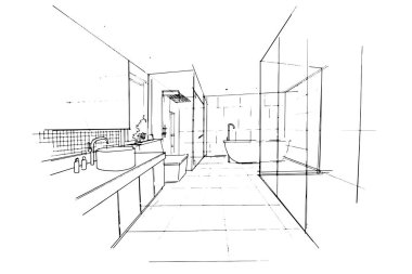 Dış ve iç mimari çizgiler çiziyor. , mimari ve iç tasarım çalışmalarında grafiksel montaj. İç veya dış tasarımlar için eskiz fikirleri.