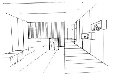 Dış ve iç mimari çizgiler çiziyor. , mimari ve iç tasarım çalışmalarında grafiksel montaj. İç veya dış tasarımlar için eskiz fikirleri.