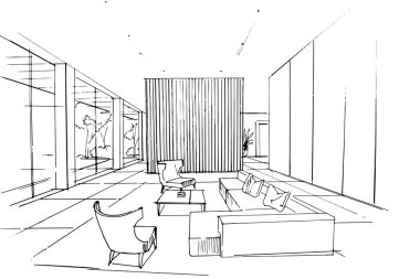 Dış ve iç mimari çizgiler çiziyor. , mimari ve iç tasarım çalışmalarında grafiksel montaj. İç veya dış tasarımlar için eskiz fikirleri.