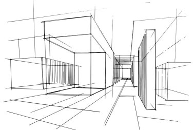 Dış ve iç mimari çizgiler çiziyor. , mimari ve iç tasarım çalışmalarında grafiksel montaj. İç veya dış tasarımlar için eskiz fikirleri.