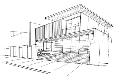 Dış ve iç mimari çizgiler çiziyor. , mimari ve iç tasarım çalışmalarında grafiksel montaj. İç veya dış tasarımlar için eskiz fikirleri.