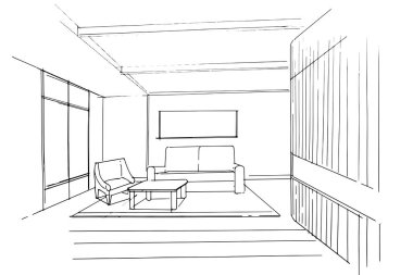 Dış ve iç mimari çizgiler çiziyor. , mimari ve iç tasarım çalışmalarında grafiksel montaj. İç veya dış tasarımlar için eskiz fikirleri.