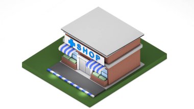 İzometrik görüntüdeki eczane, 3D görüntüleme