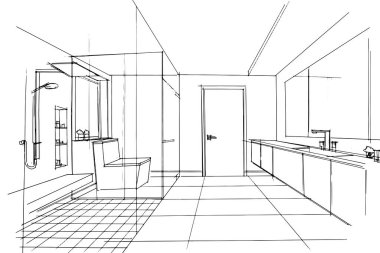 Dış ve iç mimari çizgiler çiziyor. , mimari ve iç tasarım çalışmalarında grafiksel montaj. İç veya dış tasarımlar için eskiz fikirleri.