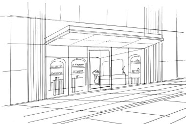 Dış ve iç mimari çizgiler çiziyor. , mimari ve iç tasarım çalışmalarında grafiksel montaj. İç veya dış tasarımlar için eskiz fikirleri.