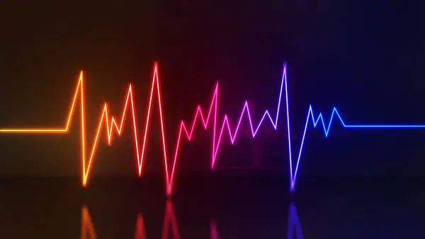 Abstracte Achtergrond Neon Lichtlijnen Hartritme Patroon Frequentie Weergave — Stockfoto