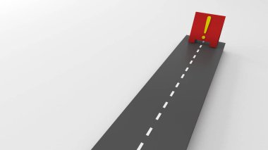 Şimdi arabayla geçmenin zamanı değil. Araçlar için yol tehlikesi işareti, yol ve uyarı işaretleri, 3D renderin