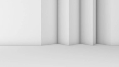 Soyut arkaplan, kırmızı zemin üzerinde beyaz dikey şekil, 3D görüntüleme.