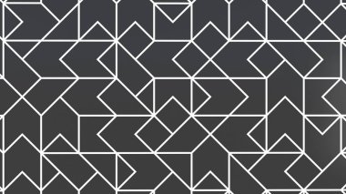 Doğu tarzında soyut arkaplan, beyaz desenli geometrik çizgi, beyaz ve siyah arkaplan, 3d görüntüleme.