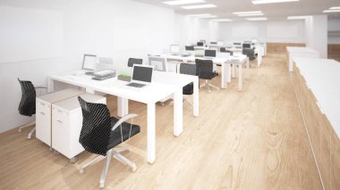 Çalışanlar için çalışma ve koridor için ofis alanı, çatı katı tarzında dekore edilmiş çalışma alanı, 3D görüntüleme