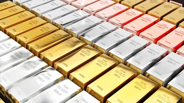 Gold bars,silver,copper,platinum,1000 grams pure metal,business investment and wealth concept.wealth of commodity ,3d rendering