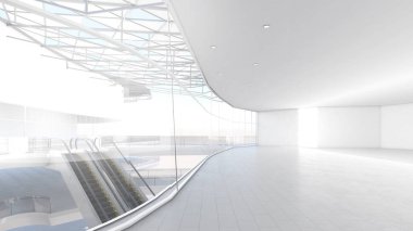 Büyük iç mimari aydınlatma ile büyük beyaz salon beyaz açık alan, 3D görüntüleme