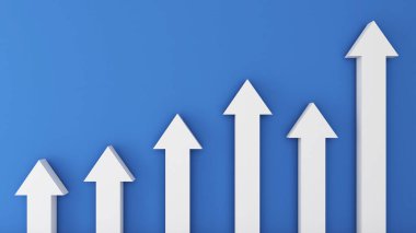 Mavi arkaplanda beyaz ileri ok, ileri amaç, hedef belirleme, 3d oluşturma ile birlikte çalışma.