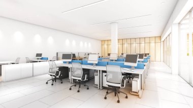 Çalışanlar için çalışma ve koridor için ofis alanı, çatı katı tarzında dekore edilmiş çalışma alanı, 3D görüntüleme