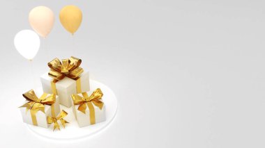 Hediye kutusu, festival kutlaması, beyaz arka planda altın noel hediyesi kutusu, 3D renderin