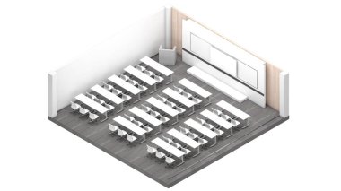 Isometric view of a auditorium room,public space, 3d rendering.