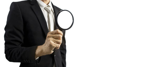 Business people search for information and business news. Document review and search