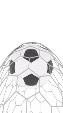 Futbol topu sayı yaptı. Skorla kazanan ol. Beyaz arka planda futbol topu, 3D yorumlama.