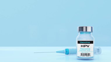Beyaz arka planda aşı şişesi ve şırınga, korona virüsünü önle, hpv aşısı, 3 boyutlu görüntüleme