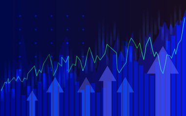 Soyut mavi ton iş finans ve yatırım geçmişi. Resim çalışması için oklar ve stok grafikleri.
