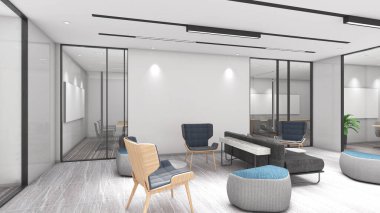 Ofis bekleme alanları ve koridorları bina, ofis alanı, 3D görüntüleme