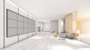 Ofis bekleme alanları ve koridorları bina, ofis alanı, 3D görüntüleme