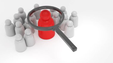 İş için büyüteç ve bu işteki kilit personeli aramak. .3d görüntüleme